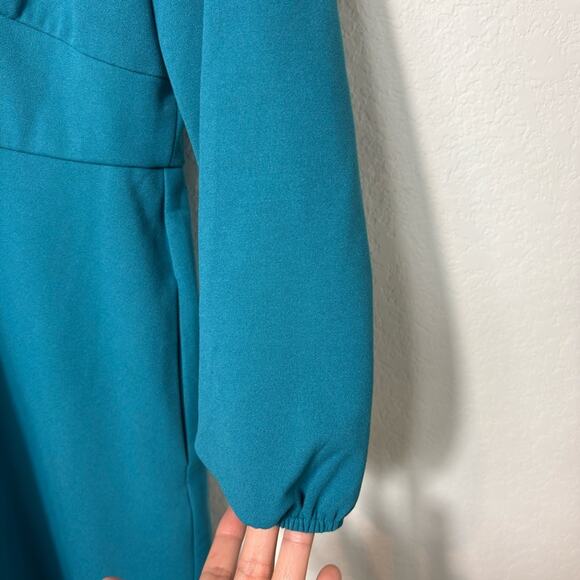 DONNA MORGAN WOMEN'S LONG SLEEVE V-NECK DRESS SIZE US 10 OCEAN DEPTHS - Picture 4 of 6